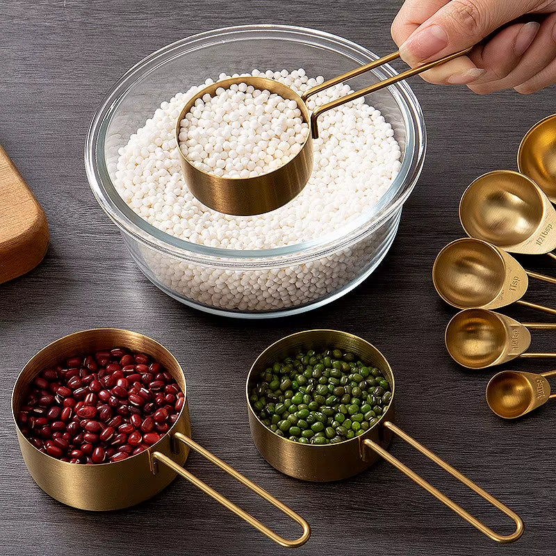 Golden Measuring Cups and Spoons Set Stainless Steel Stackable Premium Kitchen Tools for Coffee Baking Flour Home Accessories