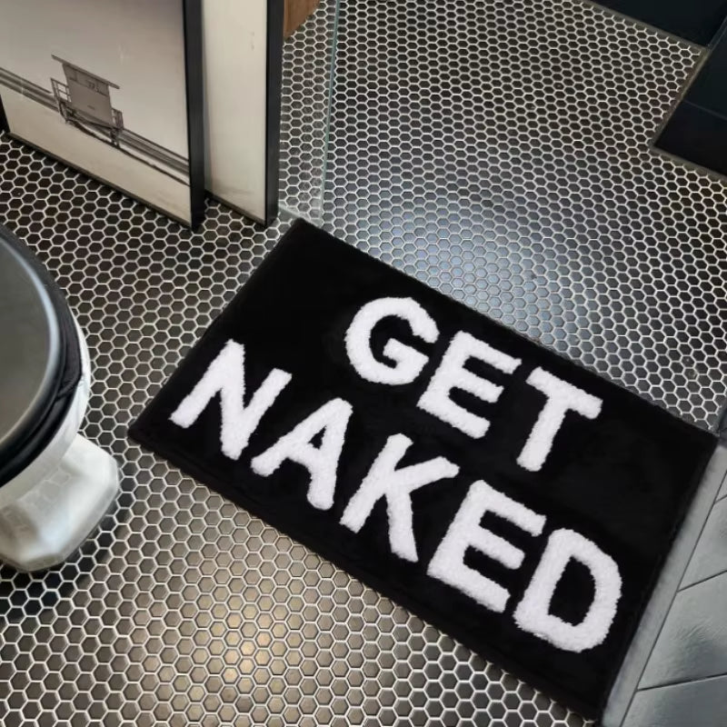 Get Naked Runner Black and White Cute Bathroom Rug Long Get Naked Rug Funny Bathroom Decor for Apartment Bathmat 40X60Cm 50X80Cm
