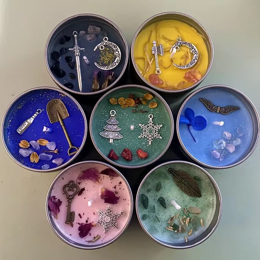 1PCS Prosperity Candle Crystals Herbs Soy Vegan Wealth Scented Candle in Jars Magic Pray Pagan Candles Tin 100G/3.5Oz