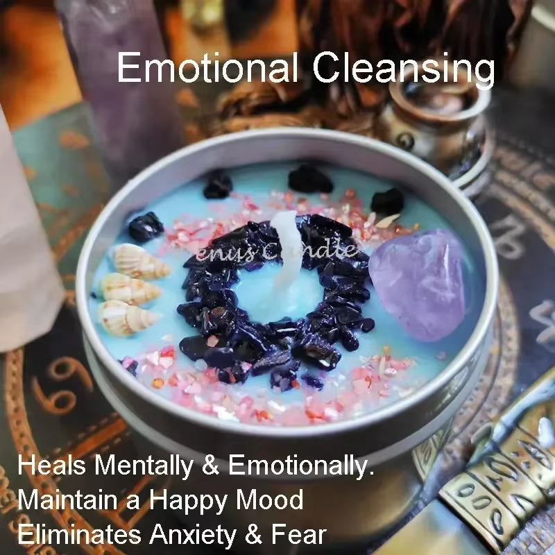 1PCS Prosperity Candle Crystals Herbs Soy Vegan Wealth Scented Candle in Jars Magic Pray Pagan Candles Tin 100G/3.5Oz