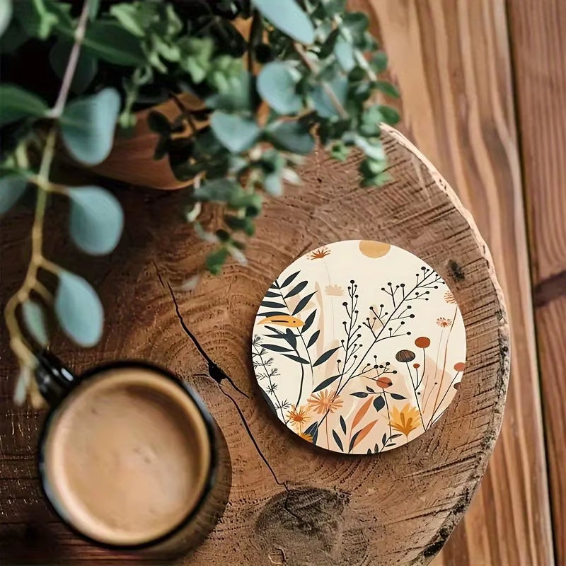 Bohemian Wooden Coaster - 6-Piece Set for Coffee , Non-Slip Heatproof,Perfect for Home, Kitchen & Car Decor, Ideal Holiday Gift