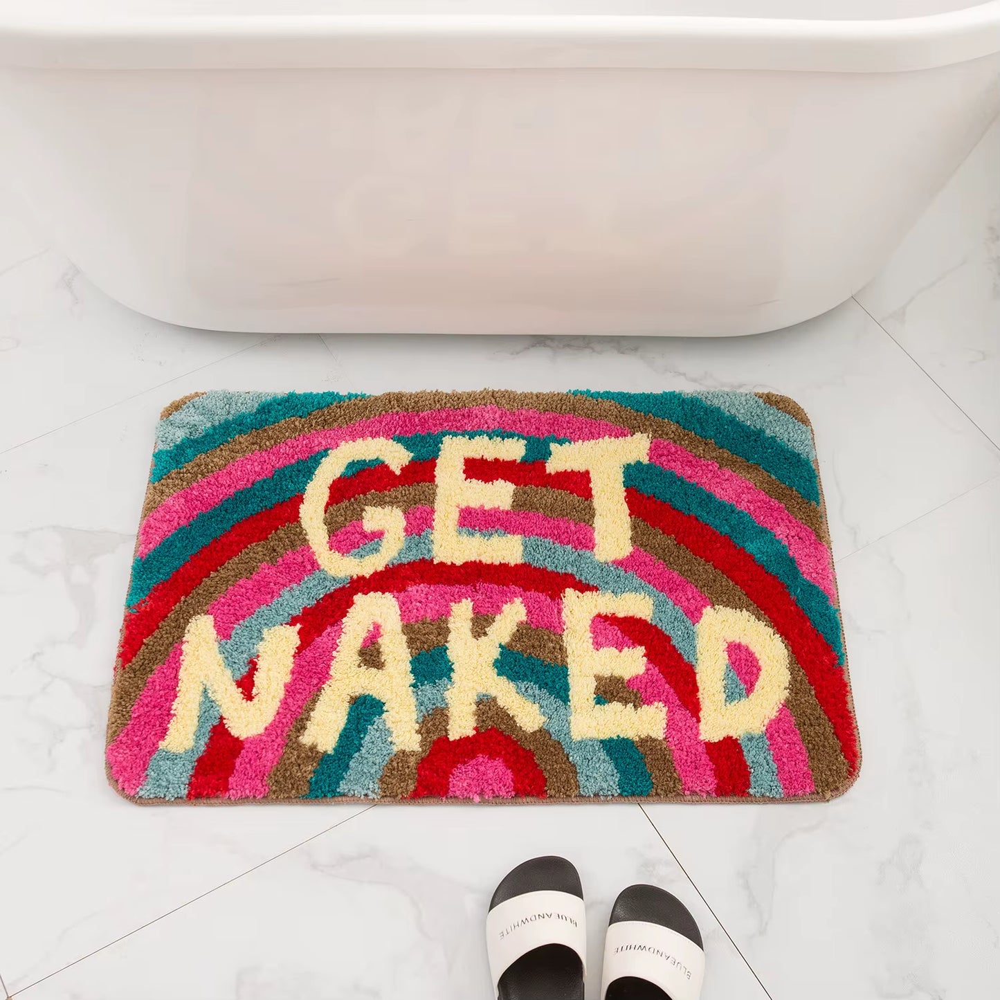 Get Naked Runner Black and White Cute Bathroom Rug Long Get Naked Rug Funny Bathroom Decor for Apartment Bathmat 40X60Cm 50X80Cm