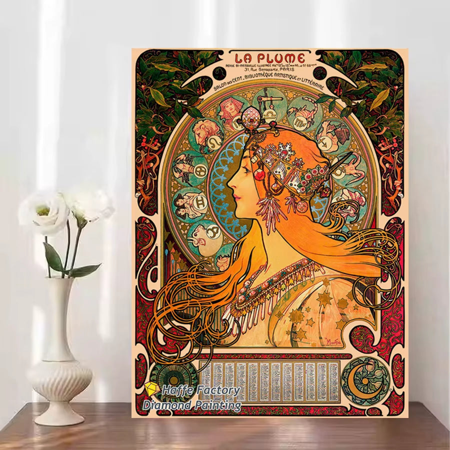 Alphonse Maria Mucha Zodiaque Famous Painting Diy 5D Diamond Mosaic Painting Byzantine Art Girl Cross Stitch Diy Home Decor