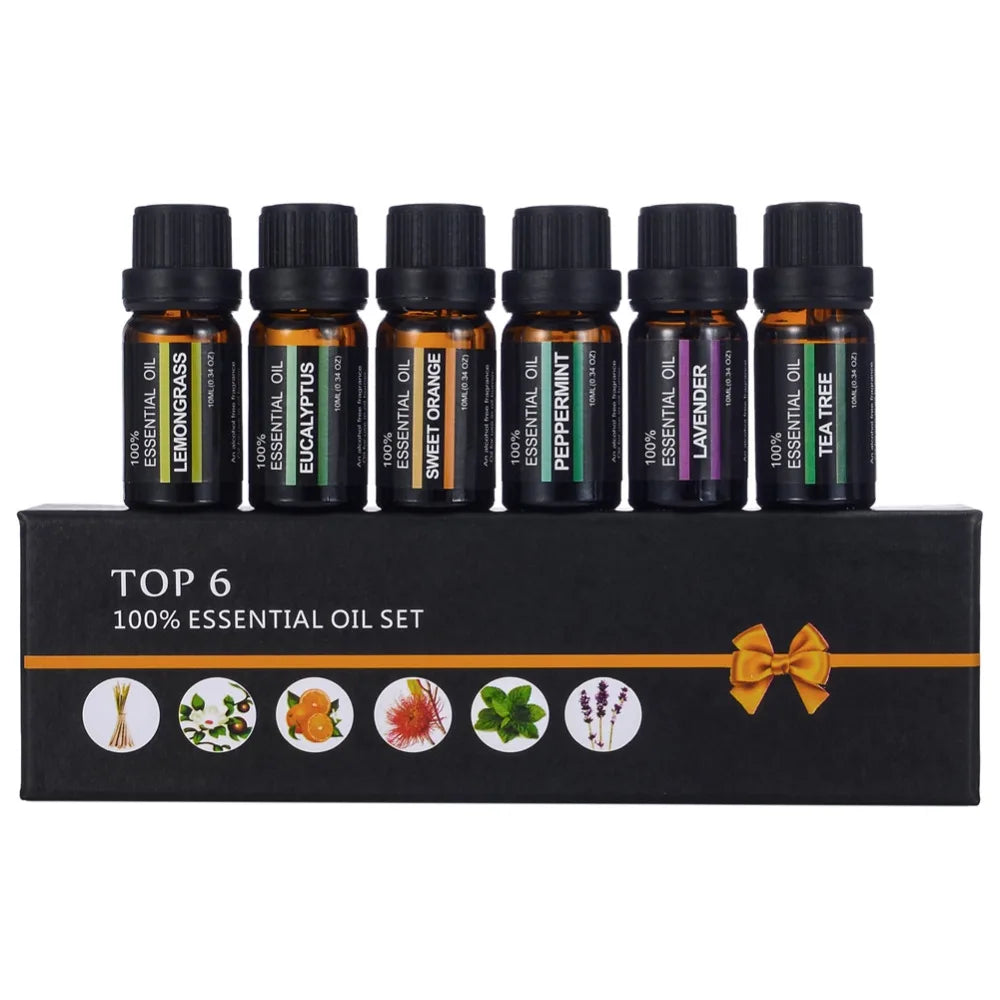 6Pcs/Set 100% Pure Natural Aromatherapy Oils Kit 10Ml for Humidifier Water-Soluble Fragrance Oil Massage Essential Oil Set