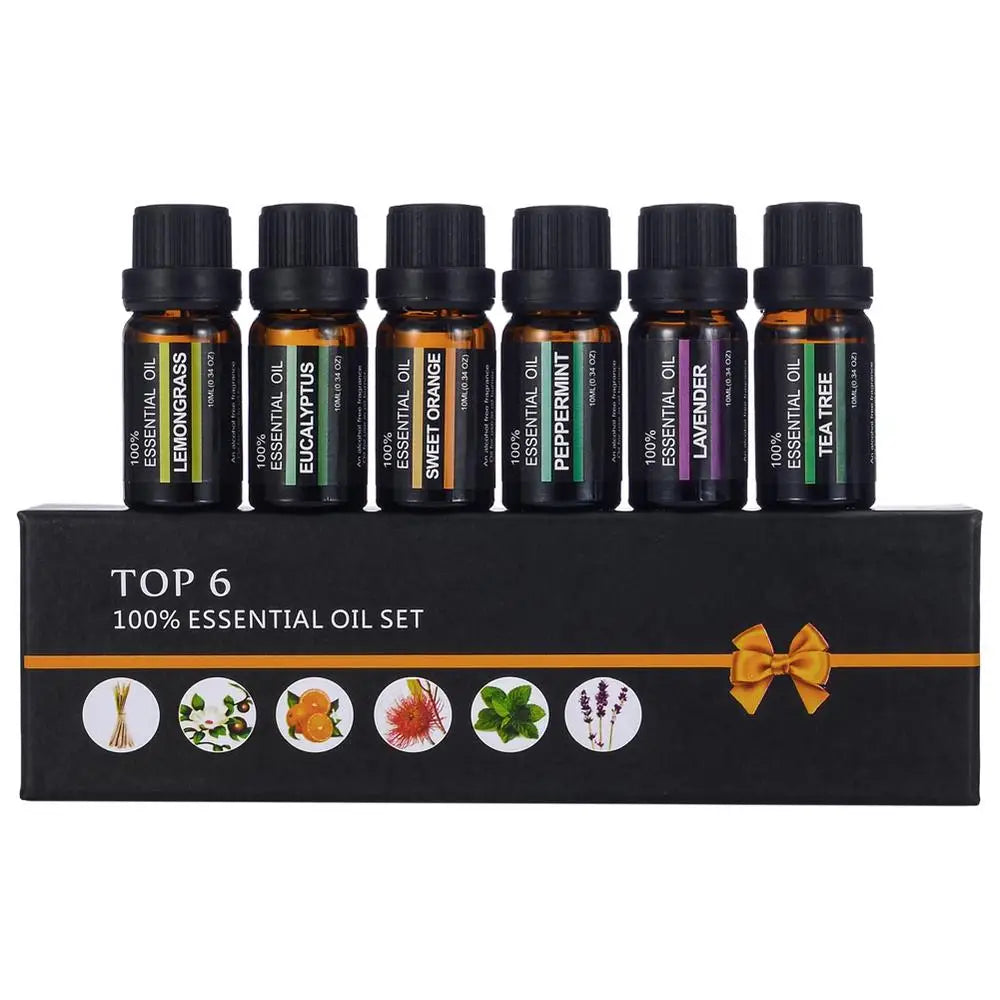 6Pcs/Set 100% Pure Natural Aromatherapy Oils Kit 10Ml for Humidifier Water-Soluble Fragrance Oil Massage Essential Oil Set
