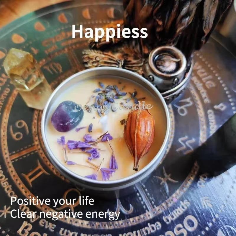 1PCS Prosperity Candle Crystals Herbs Soy Vegan Wealth Scented Candle in Jars Magic Pray Pagan Candles Tin 100G/3.5Oz