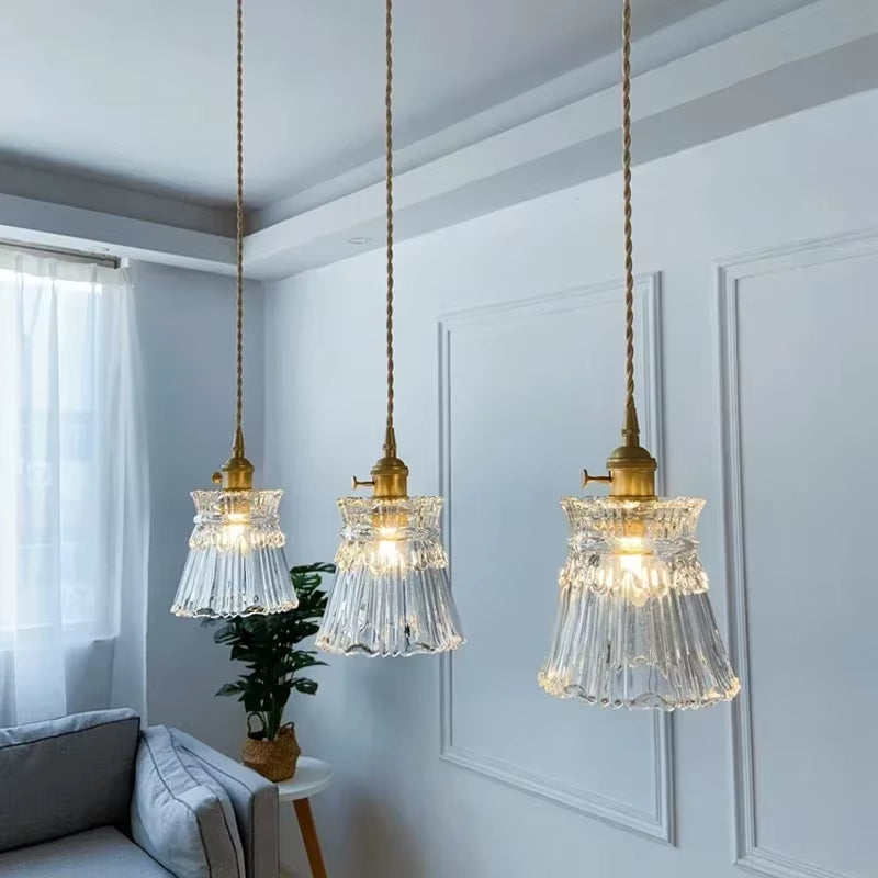 Modern Glass Pendant Light for Bedroom Kitchen Dining Room Hanging Lamp LED Flower Luminaire Chandelier Nordic Lighting Cafe Bar
