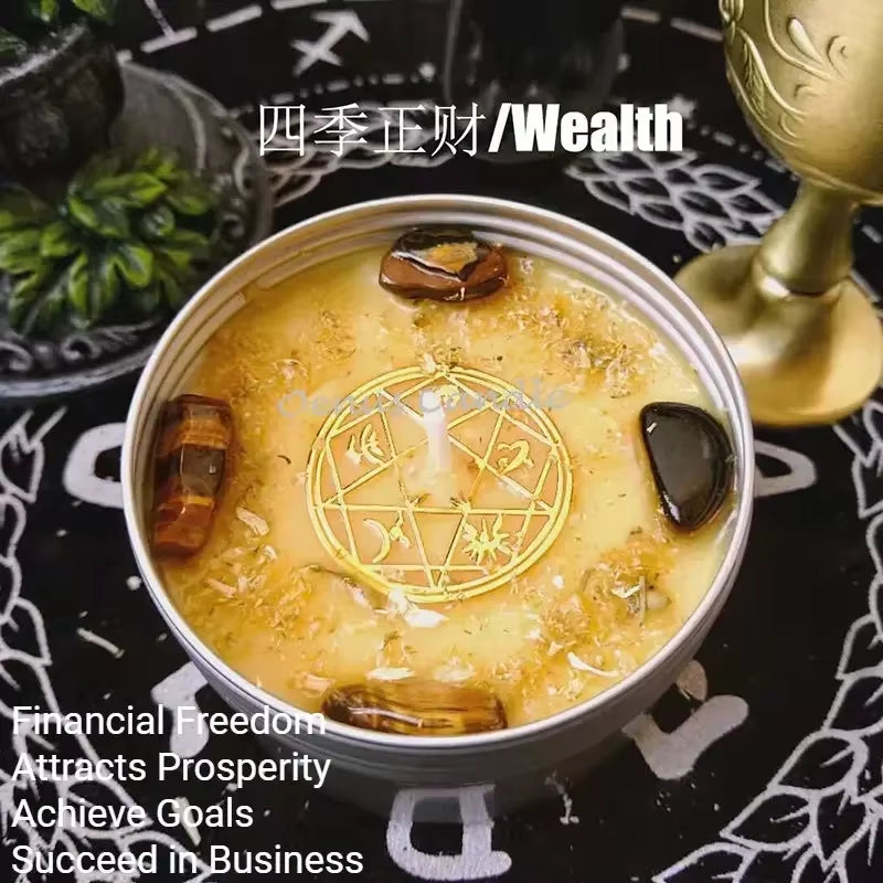 1PCS Prosperity Candle Crystals Herbs Soy Vegan Wealth Scented Candle in Jars Magic Pray Pagan Candles Tin 100G/3.5Oz