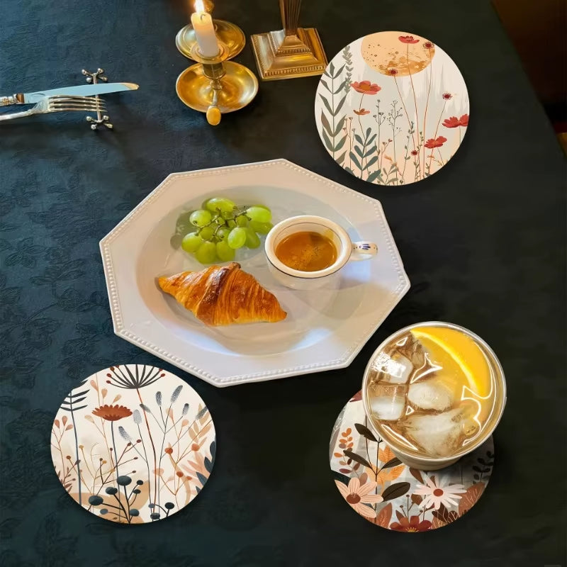 Bohemian Wooden Coaster - 6-Piece Set for Coffee , Non-Slip Heatproof,Perfect for Home, Kitchen & Car Decor, Ideal Holiday Gift