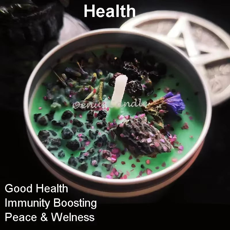 1PCS Prosperity Candle Crystals Herbs Soy Vegan Wealth Scented Candle in Jars Magic Pray Pagan Candles Tin 100G/3.5Oz