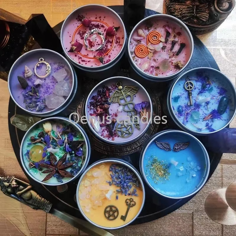 1PCS Prosperity Candle Crystals Herbs Soy Vegan Wealth Scented Candle in Jars Magic Pray Pagan Candles Tin 100G/3.5Oz