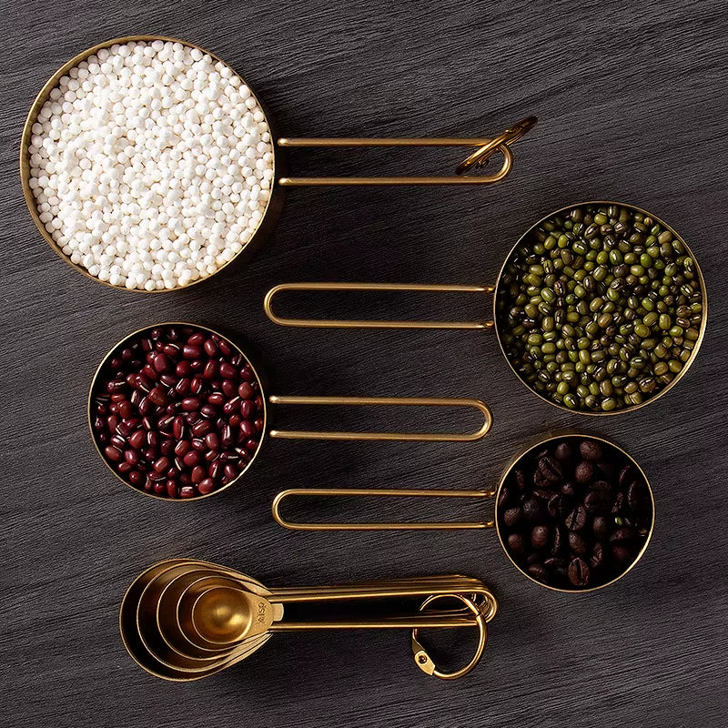 Golden Measuring Cups and Spoons Set Stainless Steel Stackable Premium Kitchen Tools for Coffee Baking Flour Home Accessories