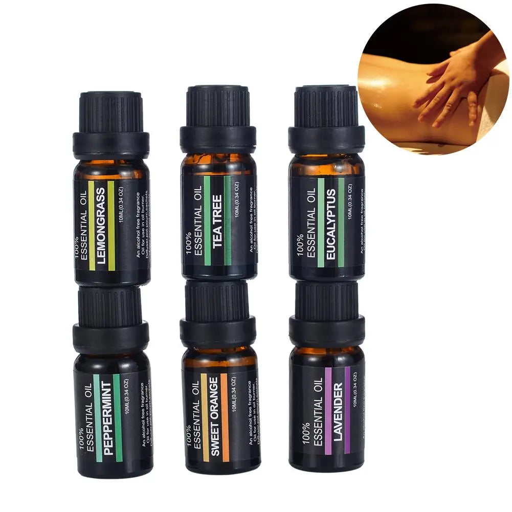 6Pcs/Set 100% Pure Natural Aromatherapy Oils Kit 10Ml for Humidifier Water-Soluble Fragrance Oil Massage Essential Oil Set