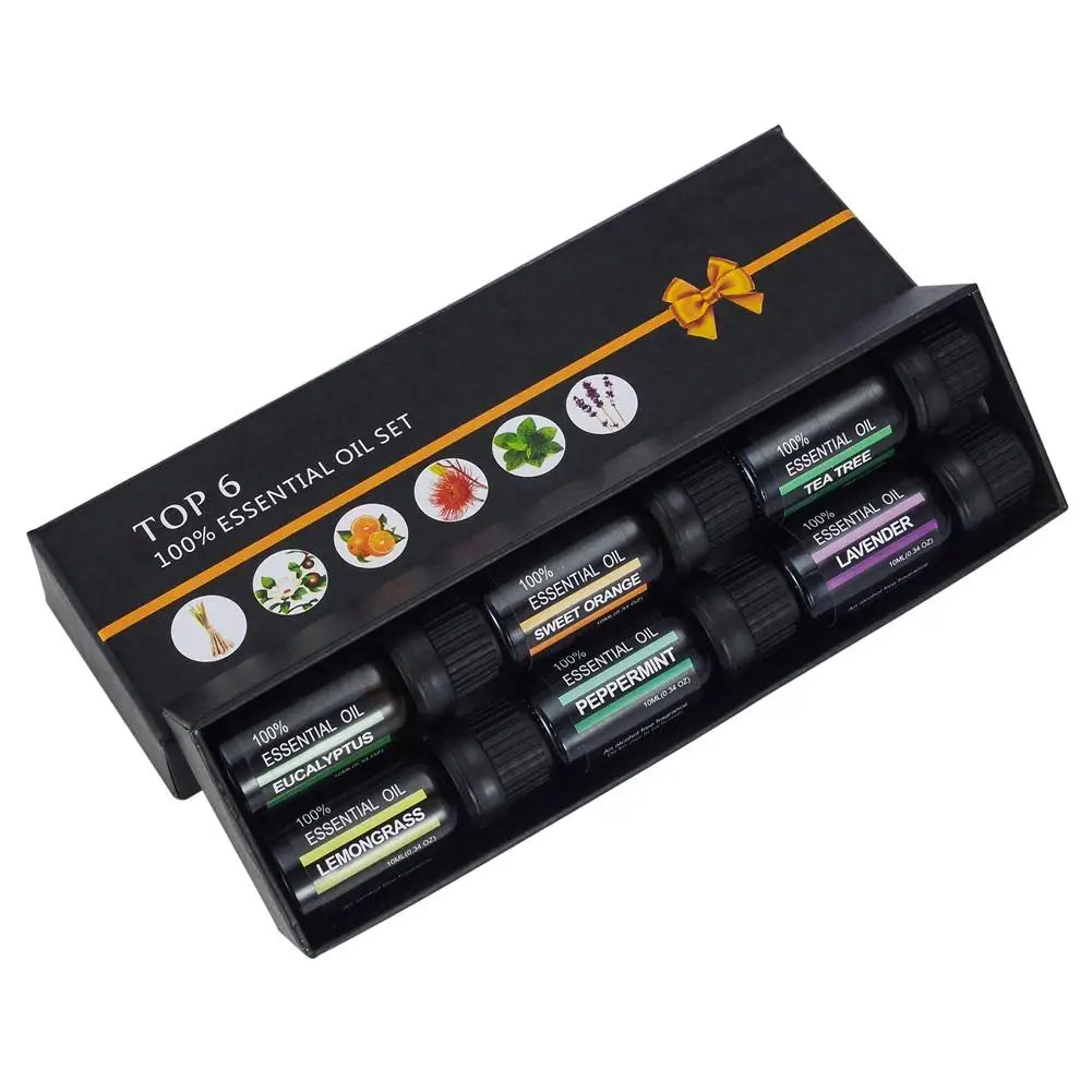 6Pcs/Set 100% Pure Natural Aromatherapy Oils Kit 10Ml for Humidifier Water-Soluble Fragrance Oil Massage Essential Oil Set