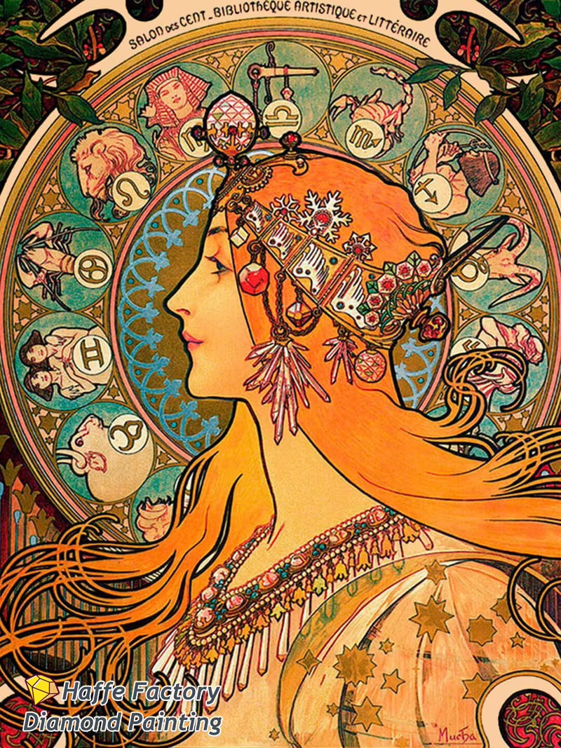 Alphonse Maria Mucha Zodiaque Famous Painting Diy 5D Diamond Mosaic Painting Byzantine Art Girl Cross Stitch Diy Home Decor
