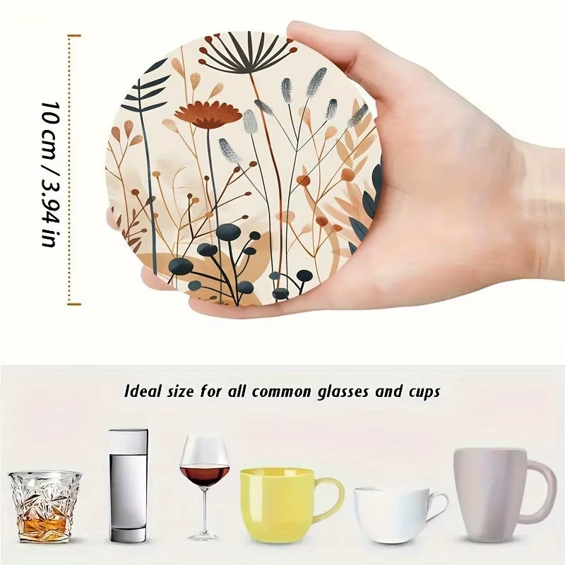 Bohemian Wooden Coaster - 6-Piece Set for Coffee , Non-Slip Heatproof,Perfect for Home, Kitchen & Car Decor, Ideal Holiday Gift