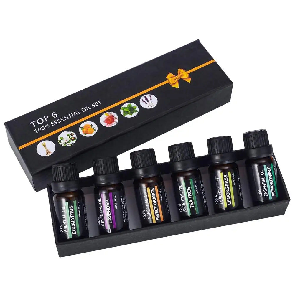 6Pcs/Set 100% Pure Natural Aromatherapy Oils Kit 10Ml for Humidifier Water-Soluble Fragrance Oil Massage Essential Oil Set