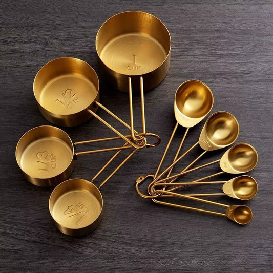 Golden Measuring Cups and Spoons Set Stainless Steel Stackable Premium Kitchen Tools for Coffee Baking Flour Home Accessories