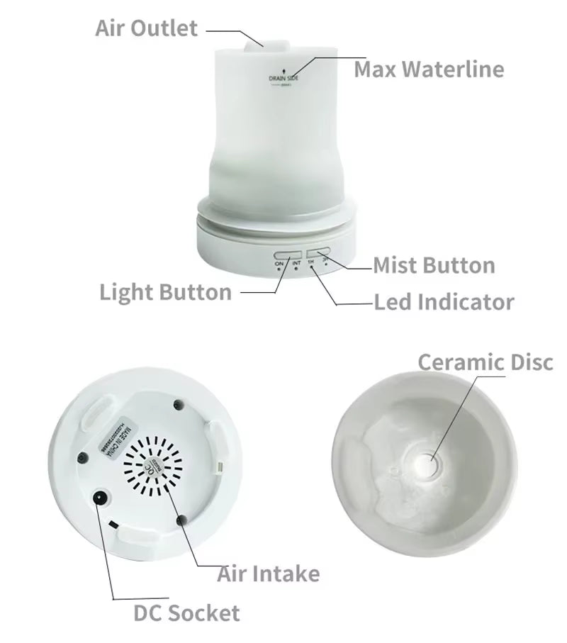 Ceramic Essential Oil Aromatherapy Diffuser Ultrasonic Air Humidifier with Timer Night Light Waterless Auto off Cool Mist Maker