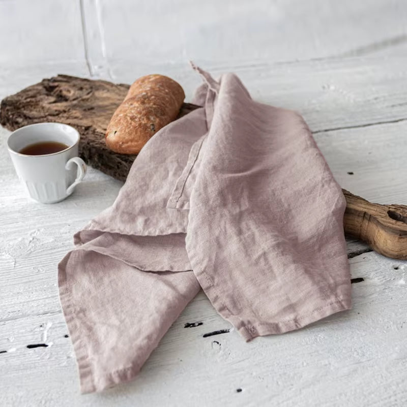 Soft Hang Handkerchiefs Napkins, Linen Napkin, 100% Linen, Wedding, Dessert, Tea Towel, Kitchen Dishcloth Placemats, 4Pcs