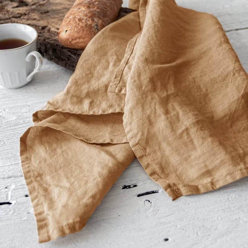 Soft Hang Handkerchiefs Napkins, Linen Napkin, 100% Linen, Wedding, Dessert, Tea Towel, Kitchen Dishcloth Placemats, 4Pcs