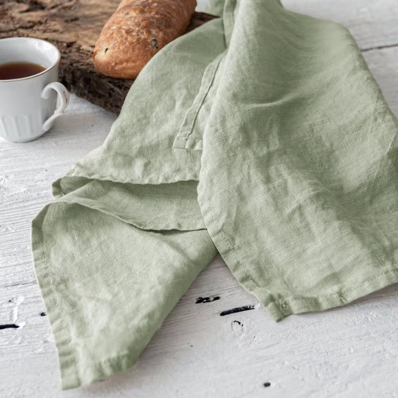 Soft Hang Handkerchiefs Napkins, Linen Napkin, 100% Linen, Wedding, Dessert, Tea Towel, Kitchen Dishcloth Placemats, 4Pcs