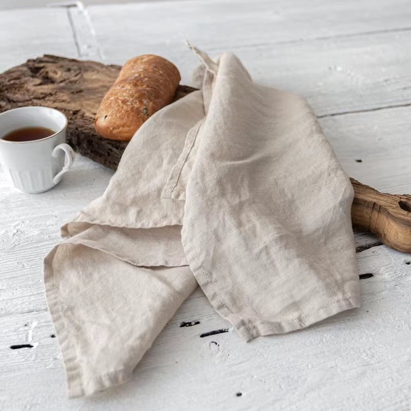 Soft Hang Handkerchiefs Napkins, Linen Napkin, 100% Linen, Wedding, Dessert, Tea Towel, Kitchen Dishcloth Placemats, 4Pcs